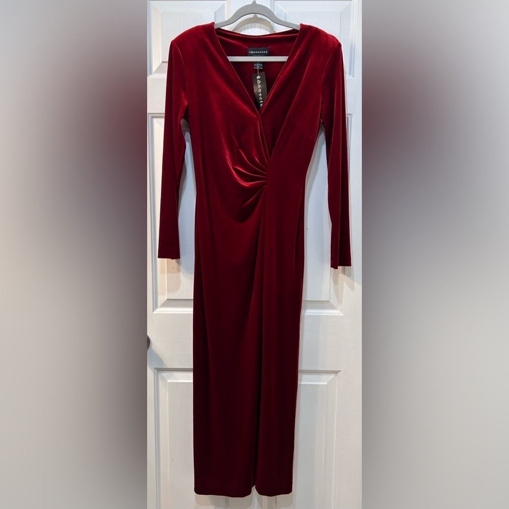 NWT Connected Red Velvet Faux Wrap Maxi Dress Sz 10 Gothic‎ Vampire Elegant Sexy